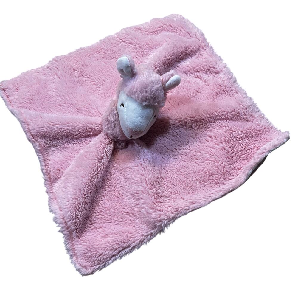 Carters HTF Security Blanket Plush Llama Pink White Stripe Lovey Nunu Blankie